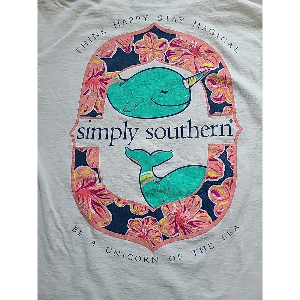 Simply Southern Woman's White Narwhal Long Sleeve Shirt Top Small Beach